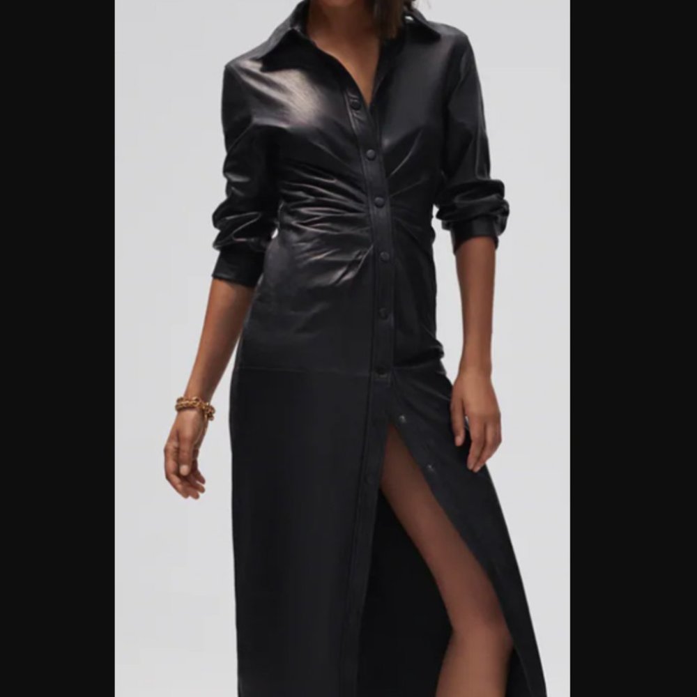 NWT Zara vegan leather shirt dress - Black, size XS